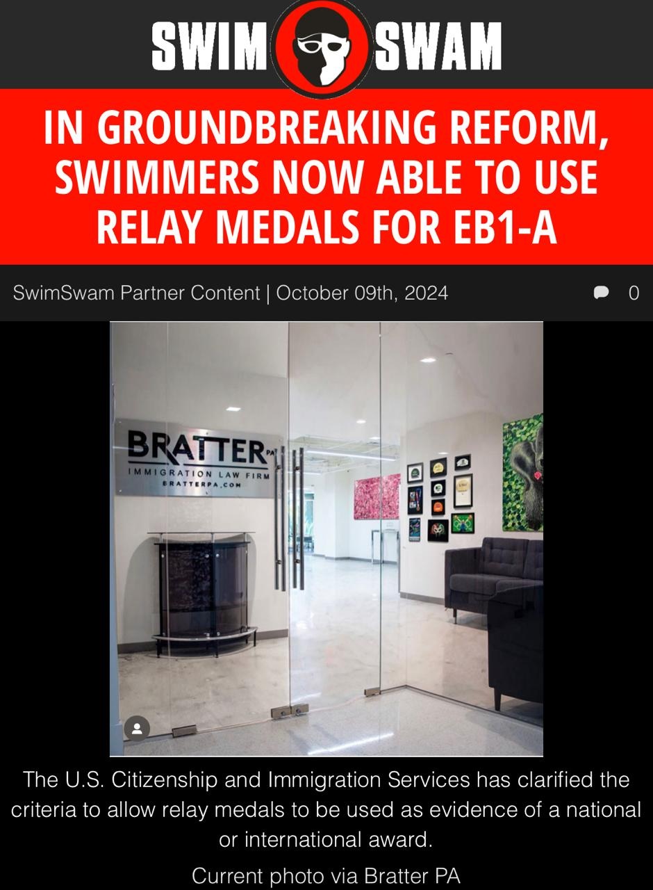 In Groundbreaking Reform, Swimmers Now Able To Use Relay Medals For EB1-A